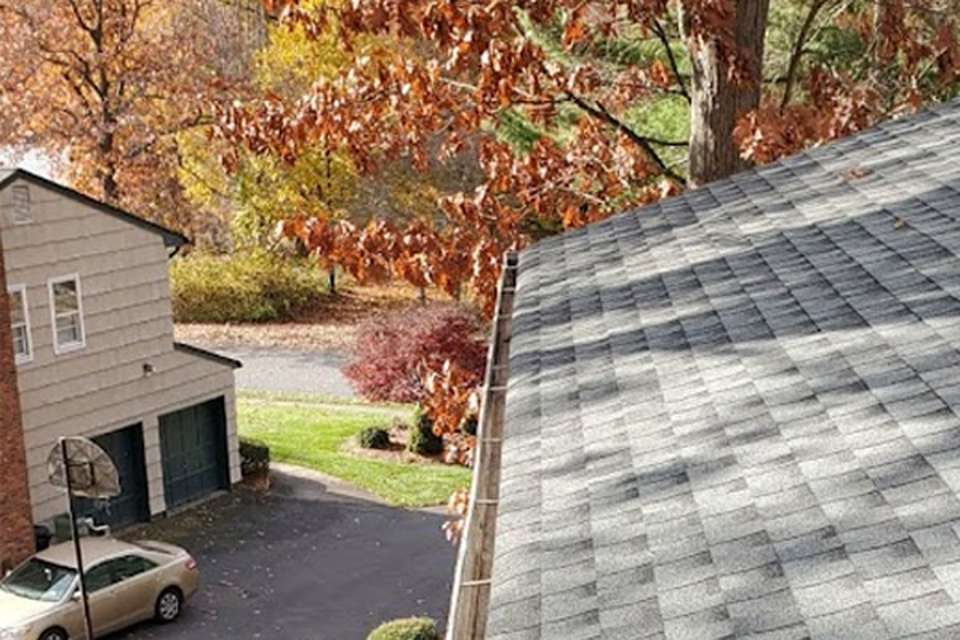 Rooftop view after gutter cleaning.